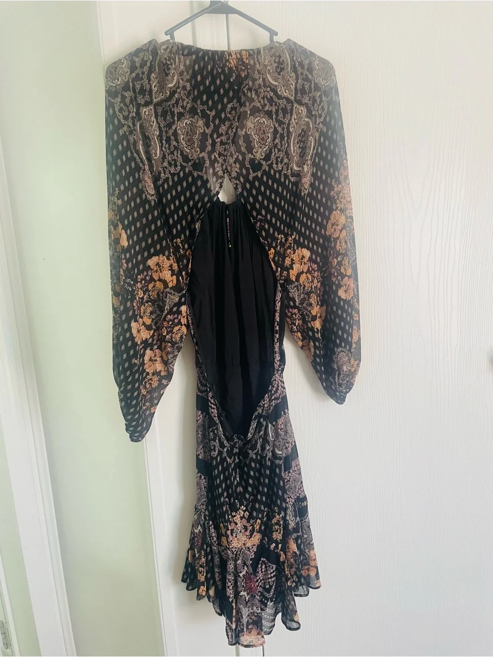 Free People Black Floral Open-Back Long-Sleeve Mini Dress - Picture 8 of 11
